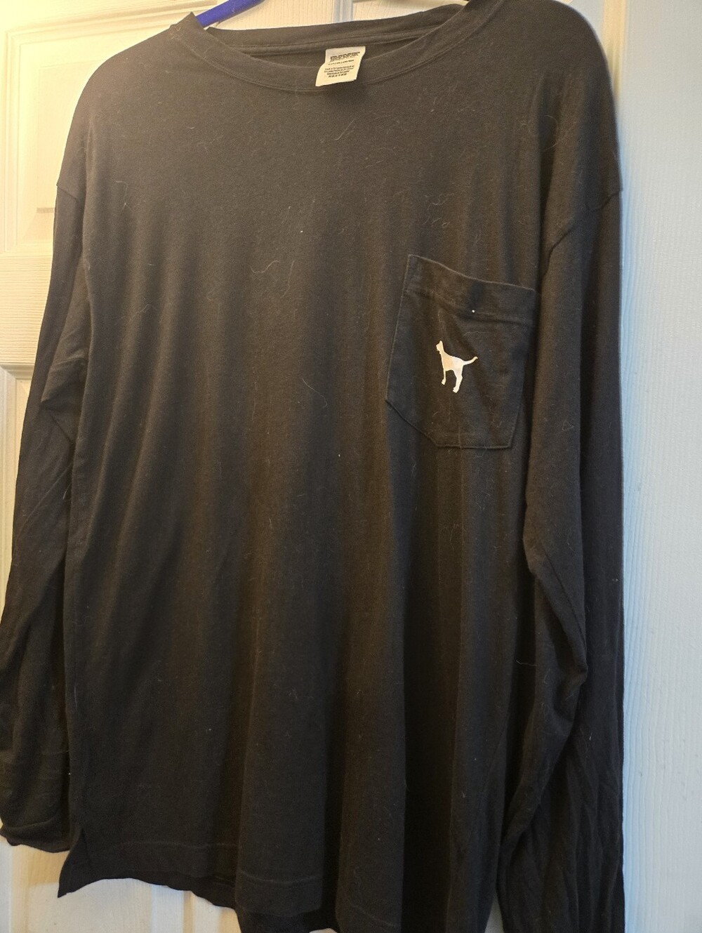 PINK Black Long Sleeve T-shirt With Large Puppy Logo & Floral Sleeve Lettering